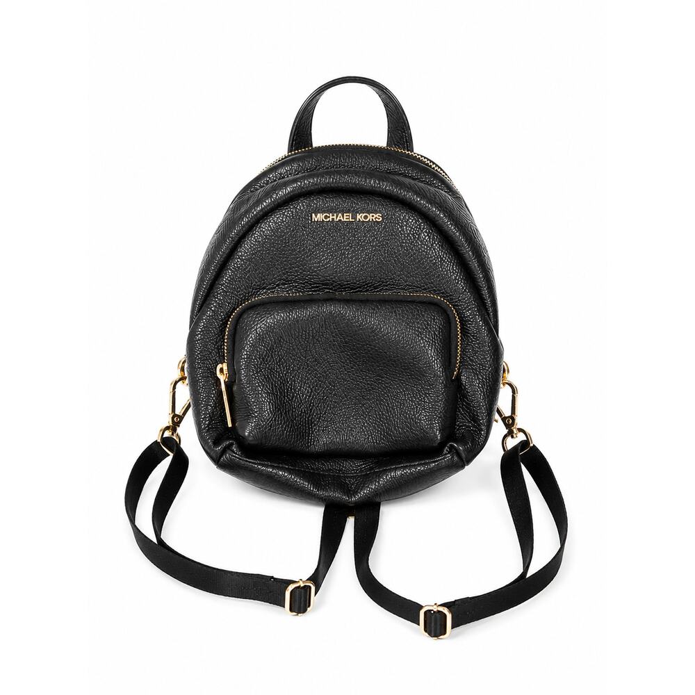 Michael Kors Abbey Pebbled Leather Backpack Black Gold Hardware MK Authentic Bag